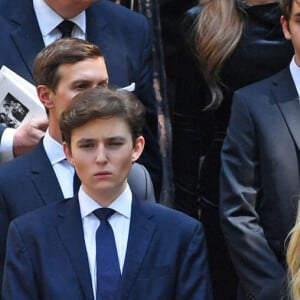 Donald Trump et sa femme Melania Trump, Barron Trump, Ivanka Trump, Donald Trump Jr, Eric Trump et leurs enfants - Obsèques de Ivana Trump en l'église St Vincent Ferrer à New York. Le 20 juillet 2022