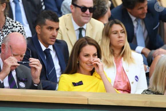 Catherine (Kate) Middleton, duchesse de Cambridge, et Marion Bartoli dans les tribunes lors de la finale dame du tournoi de Wimbledon au All England Lawn Tennis and Croquet Club à Londres, Royaume Uni, le 9 juillet 2022. © Chryslene Caillaud/Panoramic/bestimage