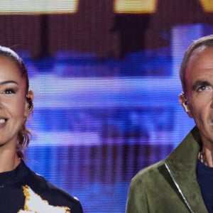 Exclusif - Chimène Badi et Nikos Aliagas - Enregistrement de l'émission "Tous avec les bleus, le concert événement", diffusée en direct sur TF1 le 12 octobre 2023, au Village Rugby, place de la Concorde, à Paris