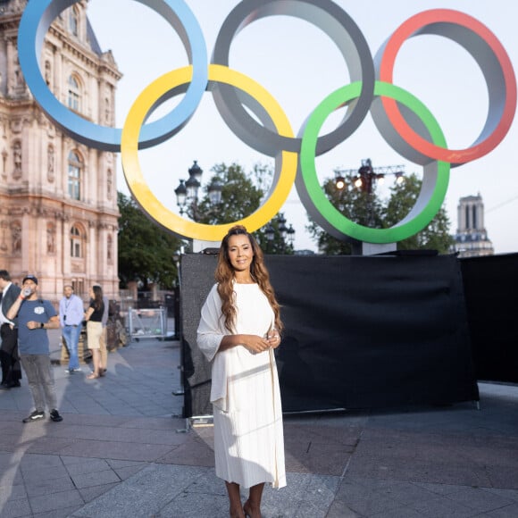 Exclusif - Chimène Badi - Backstage - Enregistrement de l'émission "Paris 2024 le concert événement...dans un an les jeux" sur le parvis de l'Hôtel de Ville de Paris, diffusée le 25 juillet sur France 2 à 21h10. Le 3 juillet 2023