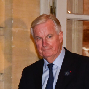 Le premier ministre Michel Barnier accueille Marcel Ciolacu, premier ministre de la Roumanie, pour un dîner d'état à l'hôtel de Matignon à Paris le 4 novembre 2024. © Federico Pestellini / Panoramic / Bestimage 