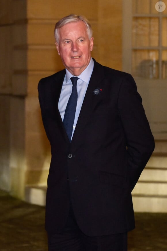 Le premier ministre Michel Barnier accueille Marcel Ciolacu, premier ministre de la Roumanie, pour un dîner d'état à l'hôtel de Matignon à Paris le 4 novembre 2024. © Federico Pestellini / Panoramic / Bestimage 