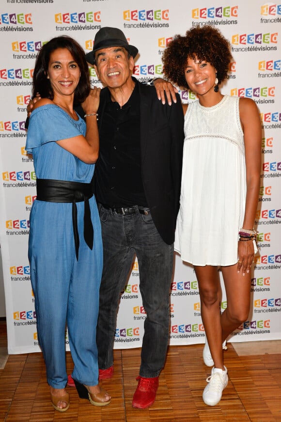 Sabine Quindou, Daniel Picouly et guest lors du photocall de la présentation de la nouvelle dynamique 2017-2018 de France Télévisions. Paris, le 5 juillet 2017. © Guirec Coadic/Bestimage 