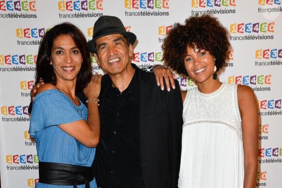 Sabine Quindou, Daniel Picouly et guest lors du photocall de la présentation de la nouvelle dynamique 2017-2018 de France Télévisions. Paris, le 5 juillet 2017. © Guirec Coadic/Bestimage 