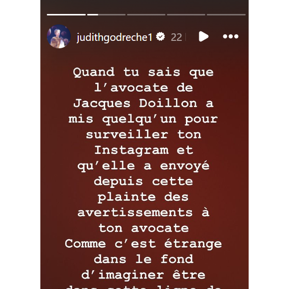 Elle affirme également être surveillée sur les réseaux sociaux par la défense de Jacques Doillon et avoir reçu "des avertissements"
Judith Godrèche annonce sur Instagram être mise en examen pour diffamation par Jacques Doillon