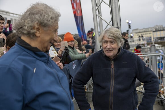 Olivier de Kersauson - C.Caudrelier (Maxi Edmond de Rothschild), vainqueur de l'Arkéa Ultim Challenge (50 jours, 19 heures, 7 minutes et 42 secondes) à Brest, le 27 février 2024. © Alexis Courcoux / Panoramic / Bestimage 