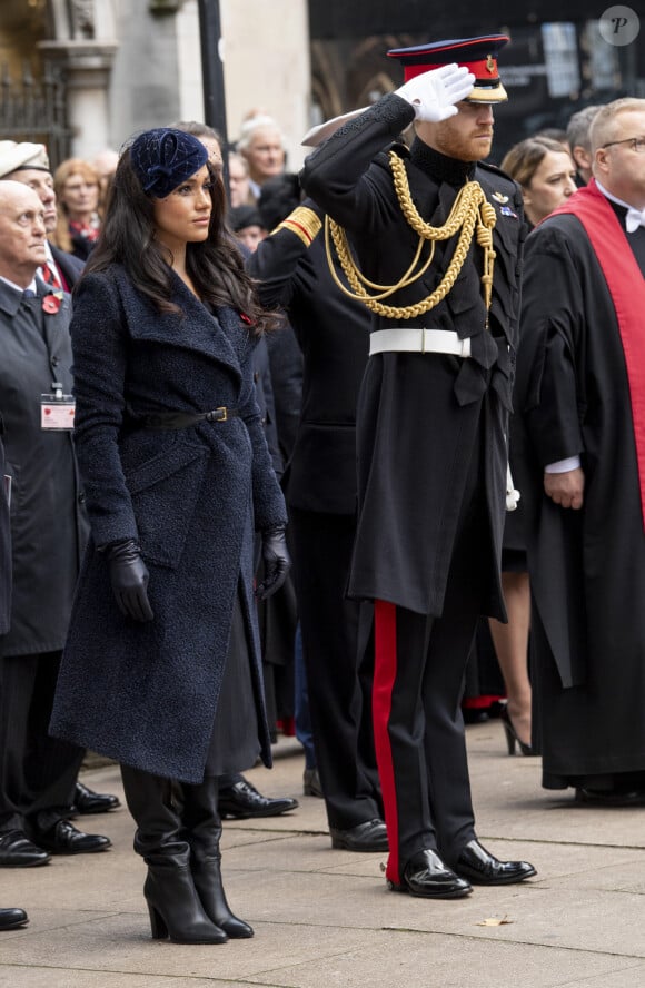 Le prince Harry, duc de Sussex, et Meghan Markle, duchesse de Sussex, assistent au 91ème 'Remembrance Day', une cérémonie d'hommage à tous ceux qui sont battus pour la Grande-Bretagne, à Westminster Abbey, le 7 novembre 2019. 