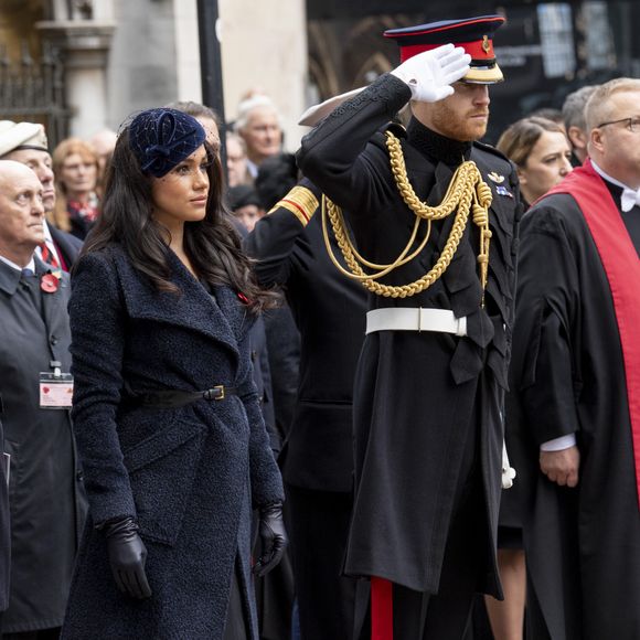 Le prince Harry, duc de Sussex, et Meghan Markle, duchesse de Sussex, assistent au 91ème 'Remembrance Day', une cérémonie d'hommage à tous ceux qui sont battus pour la Grande-Bretagne, à Westminster Abbey, le 7 novembre 2019. 