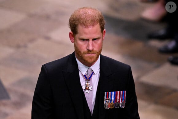 Le prince Harry, duc de Sussex lors de la cérémonie de couronnement du roi d'Angleterre à Londres, Royaume Uni, le 6 mai 2023. 