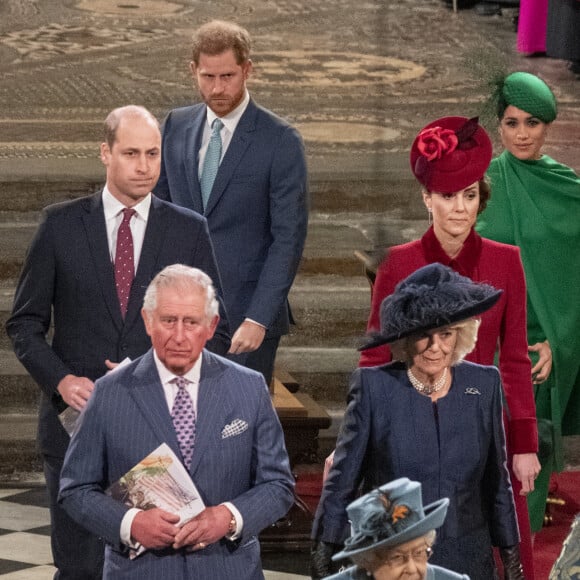 Le prince William, duc de Cambridge, et Catherine (Kate) Middleton, duchesse de Cambridge, Le prince Charles, prince de Galles, et Camilla Parker Bowles, duchesse de Cornouailles, Le prince Harry, duc de Sussex, Meghan Markle, duchesse de Sussex - La famille royale d'Angleterre lors de la cérémonie du Commonwealth en l'abbaye de Westminster à Londres le 9 mars 2020.