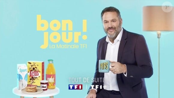 Depuis janvier, TF1 diffuse "Bonjour !" chaque jour entre 6h55 et 9h30
Affiche promotionnelle de "Bonjour !" sur TF1