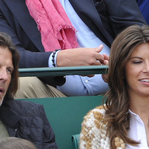 Estelle Lefebure et son compagnon Pascal Ramette regardent Stanislas Wawrinka affronter Roger Federer lors de leur dernier match au Monte-Carlo Rolex Masters de tennis, à Monaco, le 20 avril 2014. Photo par Corinne Dubreuil/ABACAPRESS.COM