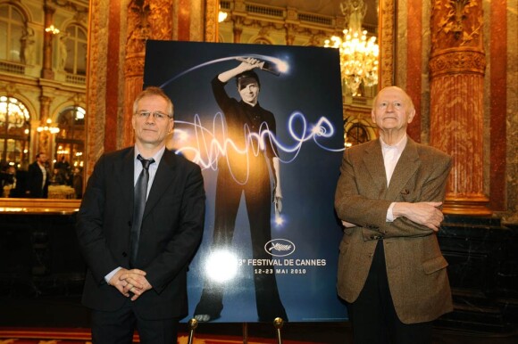 Gilles Jacob et Thierry Frémeaux ont dévoilé les noms des membres du jury et les films de la sélection du Festival de Cannes, au Grand Hotel, à Paris, le 15 avril 2010.