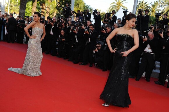 Eva Longoria et Aishwarya Rai sur le tapis rouge de Cannes, le 13 mai 2010
