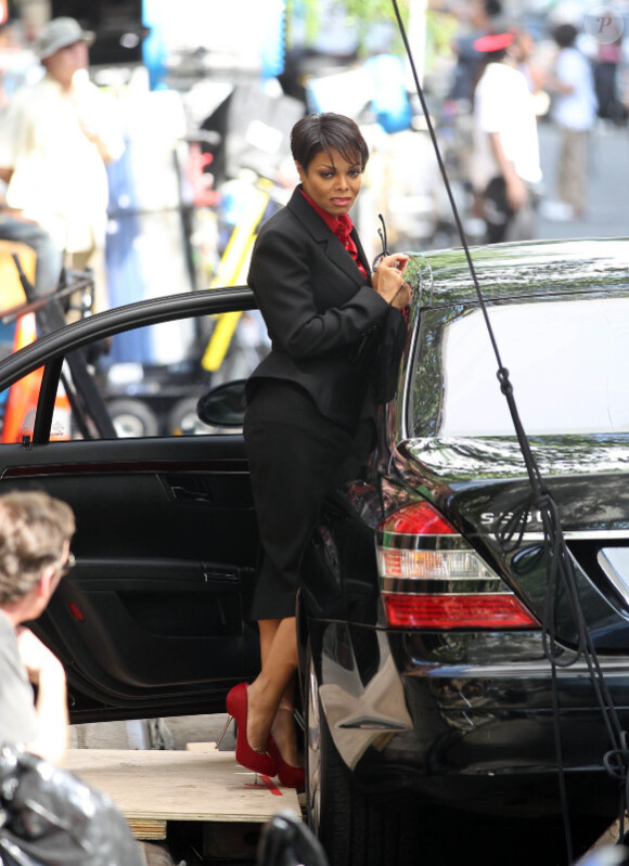 Janet Jackson en plein tournage du film For Colored Girls Who Have Considered Suicide When the Rainbow Is Enuf, à New York le 3 juin 2010