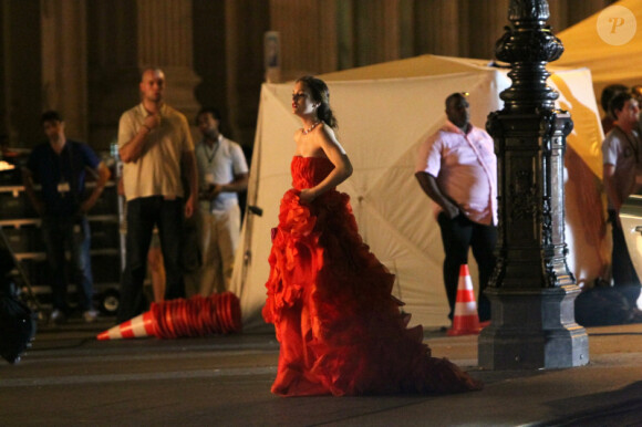 Leighton Meester sur le tournage de Gossip Girl, à la gare du nord à Paris. Le 9 juillet 2010