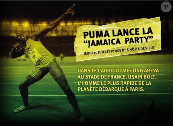 Usain Bolt, qui sera la star du Meeting Areva Paris-Saint-Denis le 16 juillet 2010, animera la Jamaica Party de Puma la veille en pleine capitale...