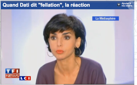 Rachida Dati lors de sa participation à l'émission Dimanche +, sur Canal +.