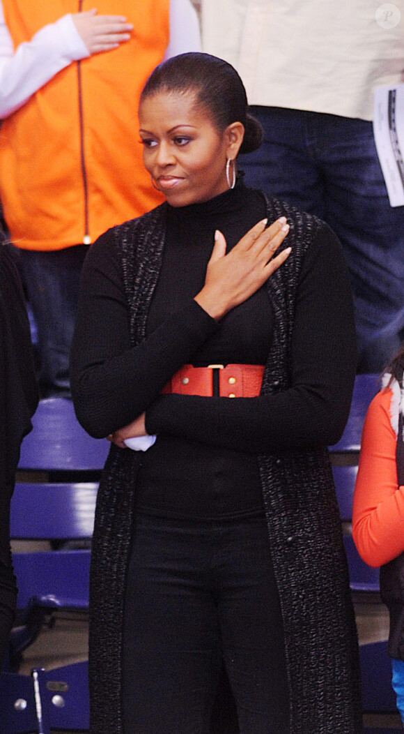 Michelle Obama lors d'un match de basket le 27 novembre 2010 à Washington DC