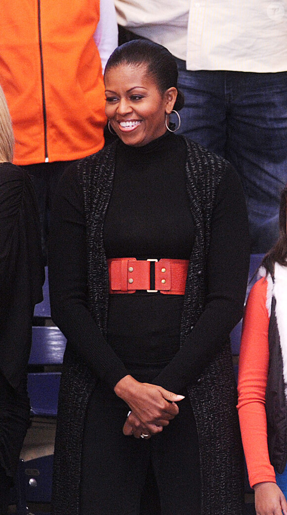 Michelle Obama lors d'un match de basket le 27 novembre 2010 à Washington DC
