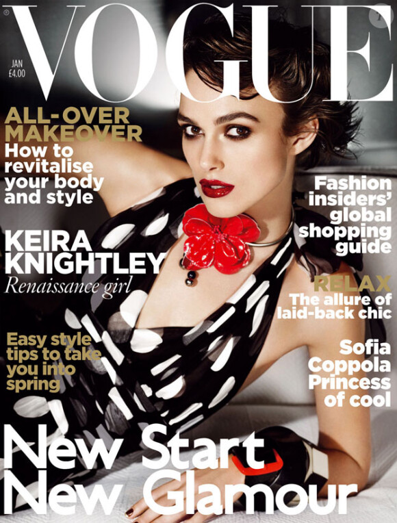 Keira Knightley en couverture du Vogue UK de janvier 201.