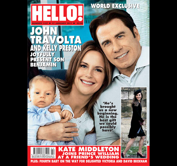John Travolta et Kelly Preston présentent Benjamin en couverture de Hello