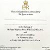 Invitation au mariage de Kate Middleton et du prince William, qui se tiendra le 29 avril 2011.