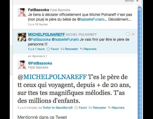 Capture du Twitter de Michaël Youn qui soutient Michel Polnareff - Février 2011