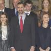 Letizia d'Espagne et Felipe entouré de Sofia et Juan Carlos lors des Awards du sport à Madrid le 28 février 2011