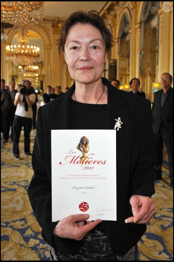 Déjeuner des nominés des Molières, ministère de la Culture, à Paris, le 28 mars 2011 : Brigitte Catillon.