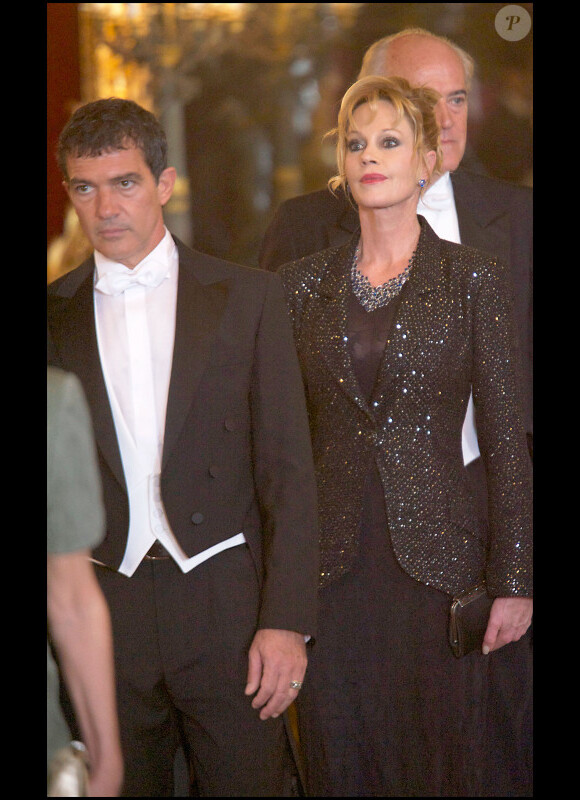 Antonio Banderas et son épouse Mélanie Griffith sont invités à la soirée organisée par la famille royale en l'honneur de l'émir du Qatar. Madrid, 25 avril 2011