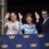 Victoria de Suède, la reine Silvia et le prince Daniel, réunis pour célébrer les 65 ans du roi Carl XVI Gustaf de Suède le 30 avril 2011