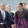 Barack et Michelle Obama à l'aéroport de Stansted, près de Londres, prennent Air Force One en direction de Deauville pour le sommet du G8, le 26 mai 2011.