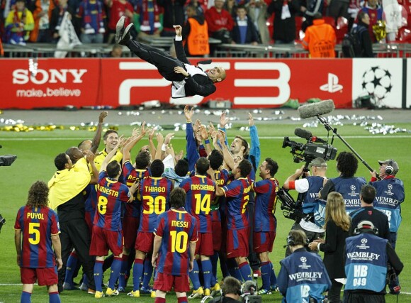La finale de la Ligue des Champions, qui a vu la victoire du FC Barcelone sur Manchester United (3 buts à 1), au stade de Wembley, à Londres, le 28 mai 2011.