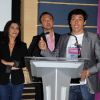 Karima Charni, Alexandre Devoise et Taïg Khris lors de la conférence de presse organisée en vue du prochain record du champion de roller, le jeudi 9 juin 2011.