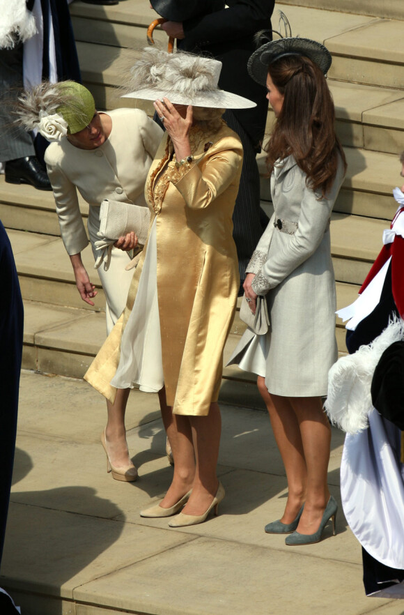 Sophie Rhys-Jones, comtesse de Wessex, Camilla Parker Bowles et Kate Middleton lors de la cérémonie annuelle de l'Ordre de la jarretière dans la chapelle Saint George à Windsor le 13 juin 2011
