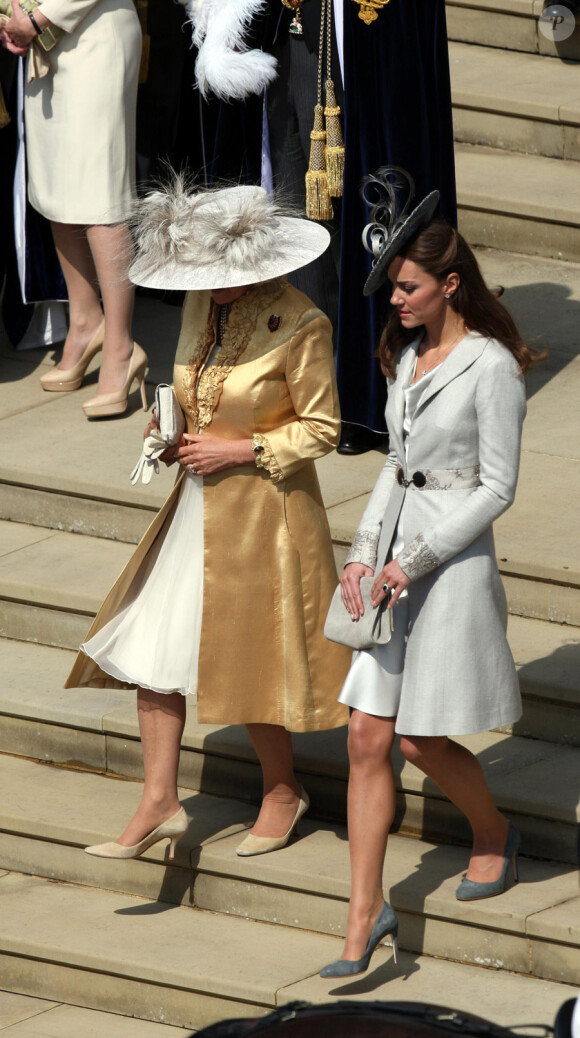 Camilla Parker Bowles et Kate Middleton lors de la cérémonie annuelle de l'Ordre de la jarretière dans la chapelle Saint George à Windsor le 13 juin 2011