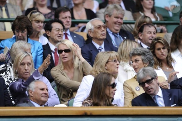Martina Navratilova dans les gradins du tournoi de Wimbledon, assiste à la finale femmes, le 3 juillet 2011.