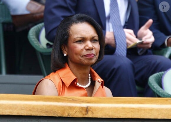 Condoleezza Rice dans les gradins du tournoi de Wimbledon, assiste à la finale femmes, le 3 juillet 2011.