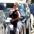 Pink ne supporte clairement plus la présence des photographes  lorsqu'elle est en famille avec son mari Carey Hart et sa petite fille  Willow. Malibu, 4 juillet 2011