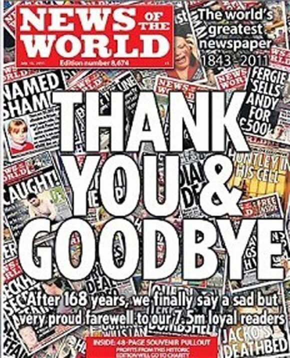 Dernier numéro de News Of the World, publié le 10 juillet 2011.