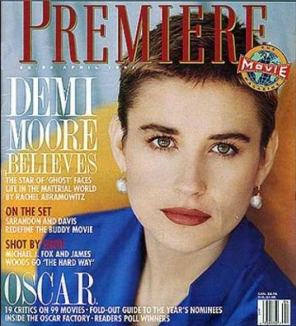 L'actrice Demi Moore arborait une coupe garçon pour la couverture du magazine Premiere d'avril 1991.