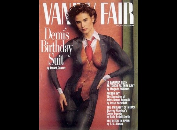 Demi Moore, un costume masculin peint sur le corps, pour une couverture réussie. Vanity Fair d'août 1992.