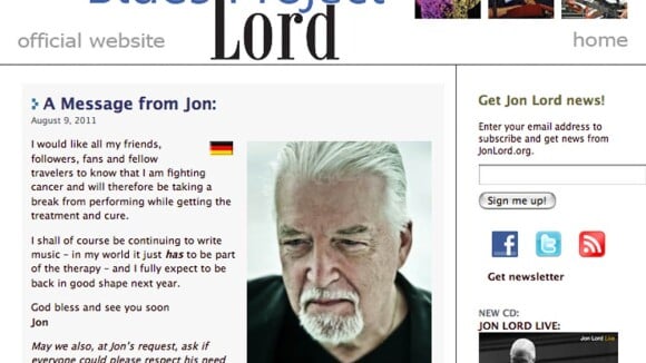 Jon Lord, icône de Deep Purple, révèle son combat contre le cancer