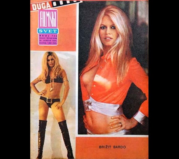 La sexy Brigitte Bardot ose la chemise très ouverte et le bikini en couverture de Filmski Svet. 18 janvier 1969.