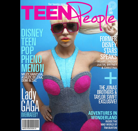Lady Gaga, arborant un style très pop et color-block, faisait la Une du magazine Teen People. Décembre 2009.