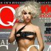 La chanteuse Lady Gaga se joue de la rumeur sur sa transsexualité en Une du magazine Q, avec un faux pénis dans son pantalon. Avril 2010.