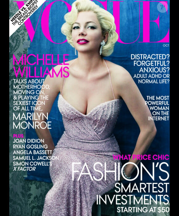 Marylin Monroe, icône intemporelle, a inspiré un film : My Week With Marilyn. Le rôle principal est tenu par l'actrice Michelle Williams, ici en couverture du magazine Vogue d'octobre 2011.