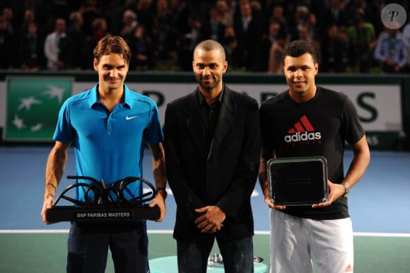 Roger Federer, Tony Parker et Jo-Wilfried Tsonga le 13 novembre lors de la finale du Masters 1000 de Paris Bercy