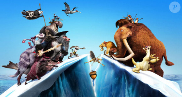 Les personnages du quatrième épisode de L'âge de glace : Laz dérive des continets.